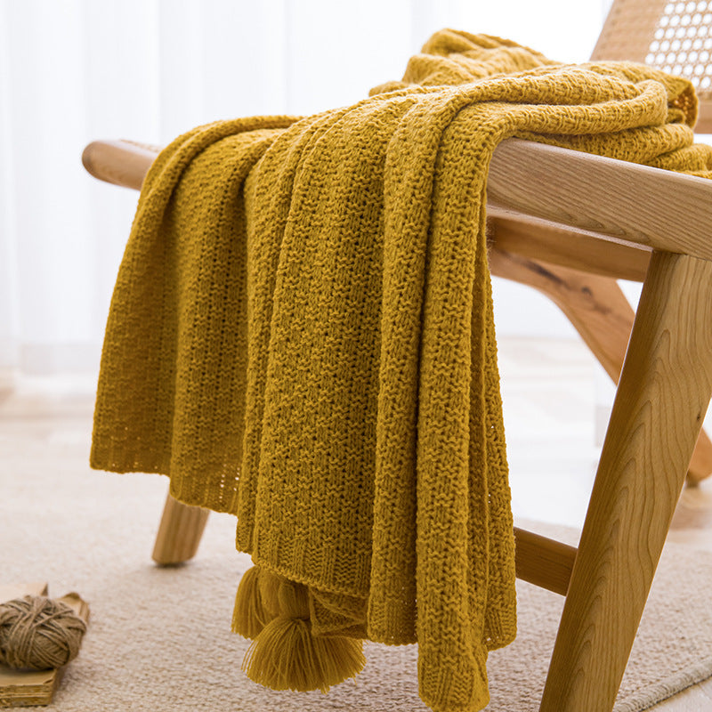 Turmeric 110cm x 150cm Soft Tassel Throw Blanket for Sofa or Bed, Cozy  Casual Blanket for Office Nap, Minimalist Bed En