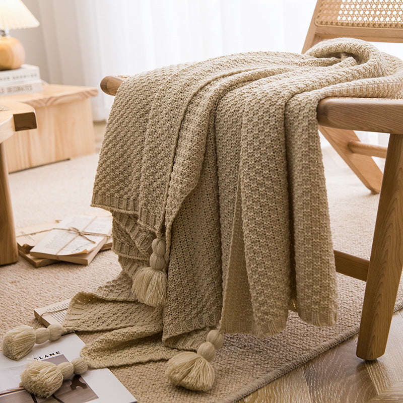 Beige 110cm x 150cm Soft Tassel Throw Blanket for Sofa or Bed, Cozy  Casual Blanket for Office Nap, Minimalist Bed End C