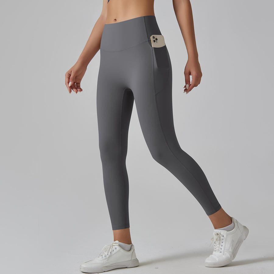Dark Grey Size S High-Waist Seamless Yoga Pants for Women - Fitness Leggings with Pockets, Quick-Dry, Butt-Lifting, Stre