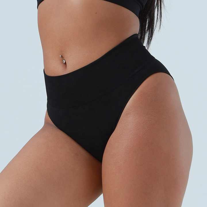 3 Pcs Size M Black Microfiber High-Waisted Thong Underwear with Tummy Control - Slimming Comfort
