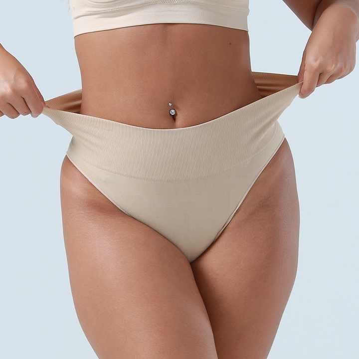 3 Pcs Size M Skin Microfiber High-Waisted Thong Underwear with Tummy Control - Slimming Comfort