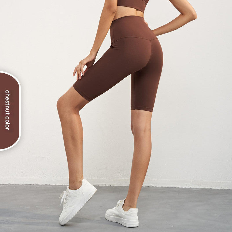 Size S Chestnut Color Seamless High-Waisted Yoga Shorts for Women â€“ Tummy Control & Butt Lifting Fitness Shorts