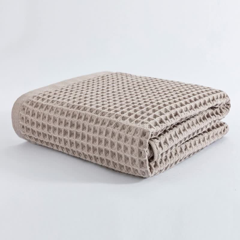 Brown Pure Cotton Waffle Weave Bath Towel - Soft, Absorbent & Extra Large 70x140 cm for Home Use