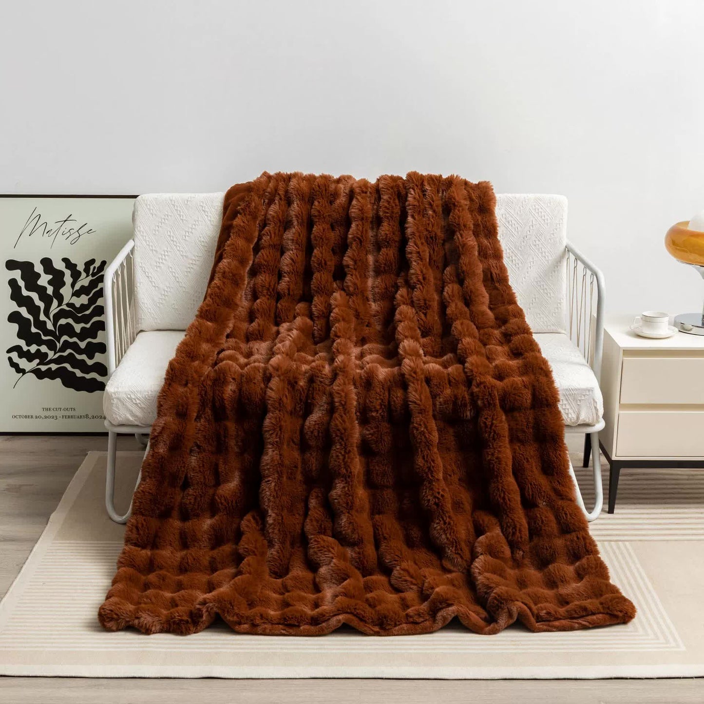 Dark Brown 100*160cm Plush Toscana Rabbit Hair Throw Blanket - Soft Flannel Fleece for All Seasons, Perfect for Couch & 