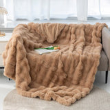 Coffee 130*160cm Plush Toscana Rabbit Hair Throw Blanket - Soft Flannel Fleece for All Seasons, Perfect for Couch & Bed