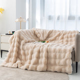Apricot 130*160cm Plush Toscana Rabbit Hair Throw Blanket - Soft Flannel Fleece for All Seasons, Perfect for Couch & Bed