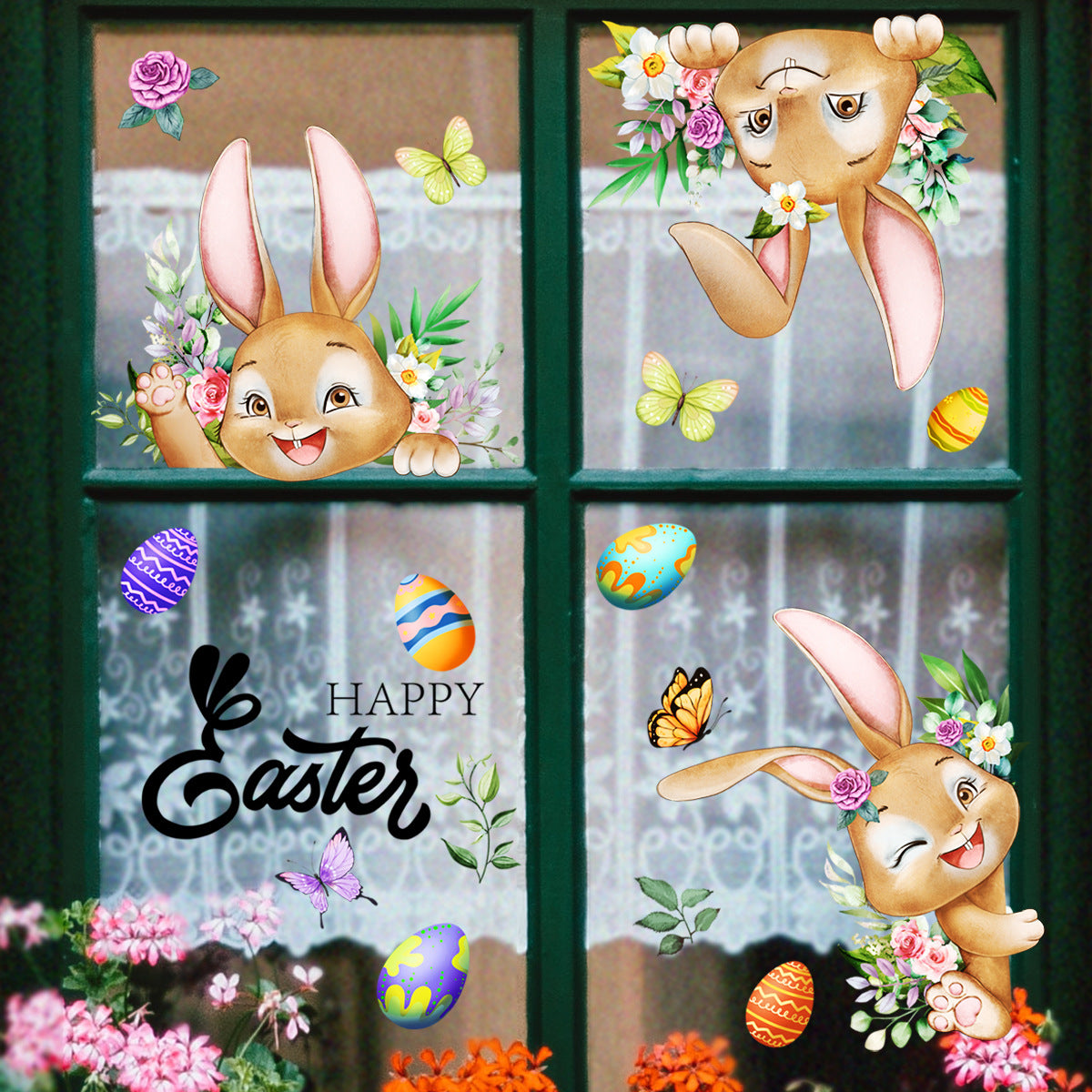 3 Sheetï¼Œ Creative Easter Bunny & Egg Window Decal - Adhesive Wall Stickers for Living Room & Bedroom (60cm x 30cm)