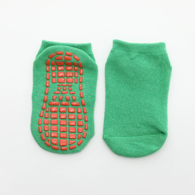 Green 6-Pairs Adult Non-Slip Trampoline Socks - Colorful Anti-Skid Floor Socks with PVC Grip Dots, 35-42EU