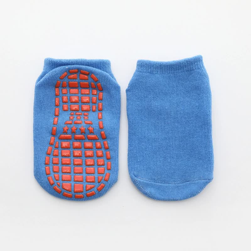 Blue 6-Pairs Adult Non-Slip Trampoline Socks - Colorful Anti-Skid Floor Socks with PVC Grip Dots, 35-42EU