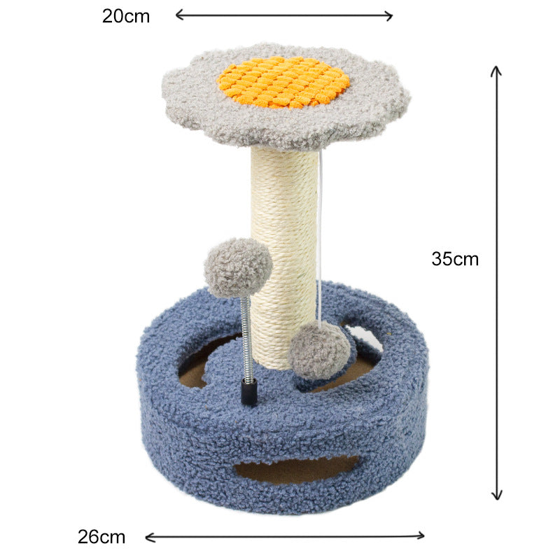 Blue Bold Flower Cat Scratching Post - Interactive Plush & Sisal Cat Toy with Teaser Balls