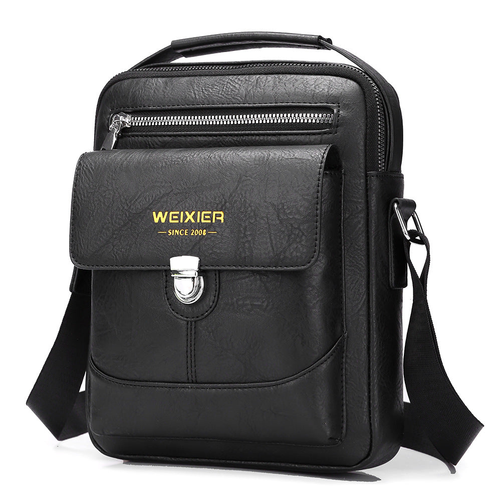 Premium PU Leather Crossbody Bag for Men - Vintage Black Shoulder Bag