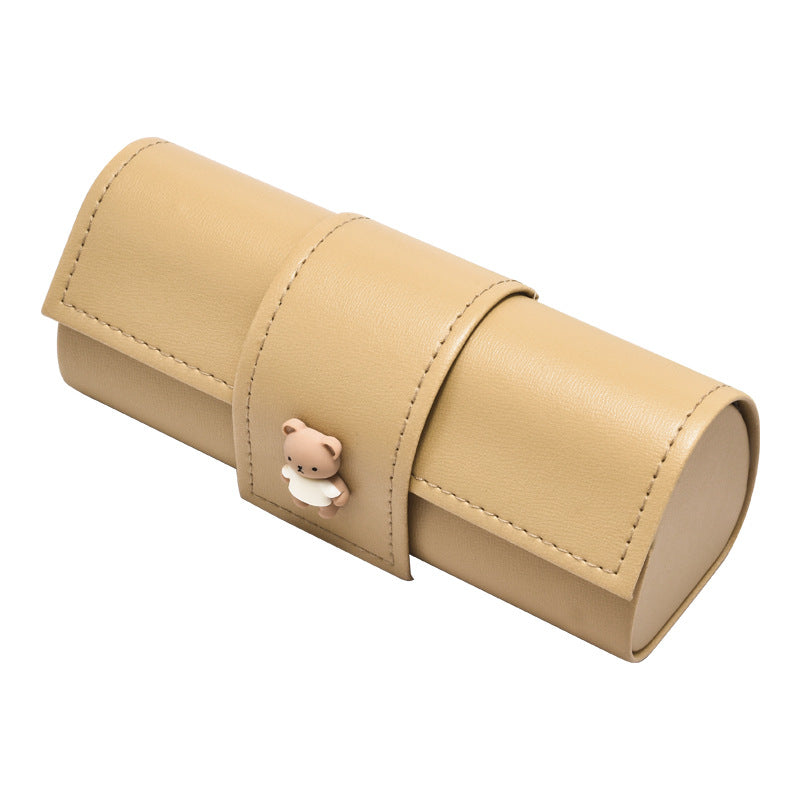 3 PCS Cute Bear PU Leather Glasses Case Large Capacity - Portable Protective Sunglasses Holder for Big Frames - Brown Eyewear Storage Box