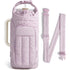 purple Quilted Water Bottle Carrier Bag with Large Phone Pocket - Insulated Tumbler Pouch with Adjustable Shoulder Strap - Crossbody Water Bottle Holder for18oz to 64ozTumblers, Gym, and Travel