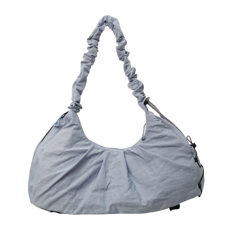 Blue Large Capacity Ruched Travel Duffel Bag - Stylish Yoga Mat Storage Shoulder Bag - Lightweight Gym Fitness Tote with Drawstring Detail for Weekend Getaways and Sports