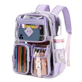 Heavy Duty Clear Transparent Backpack with Purple - Large Capacity PVC Bookbag for School, Stadium, and Gym - Fits 16-Inch Laptop, Binders and A4 Books