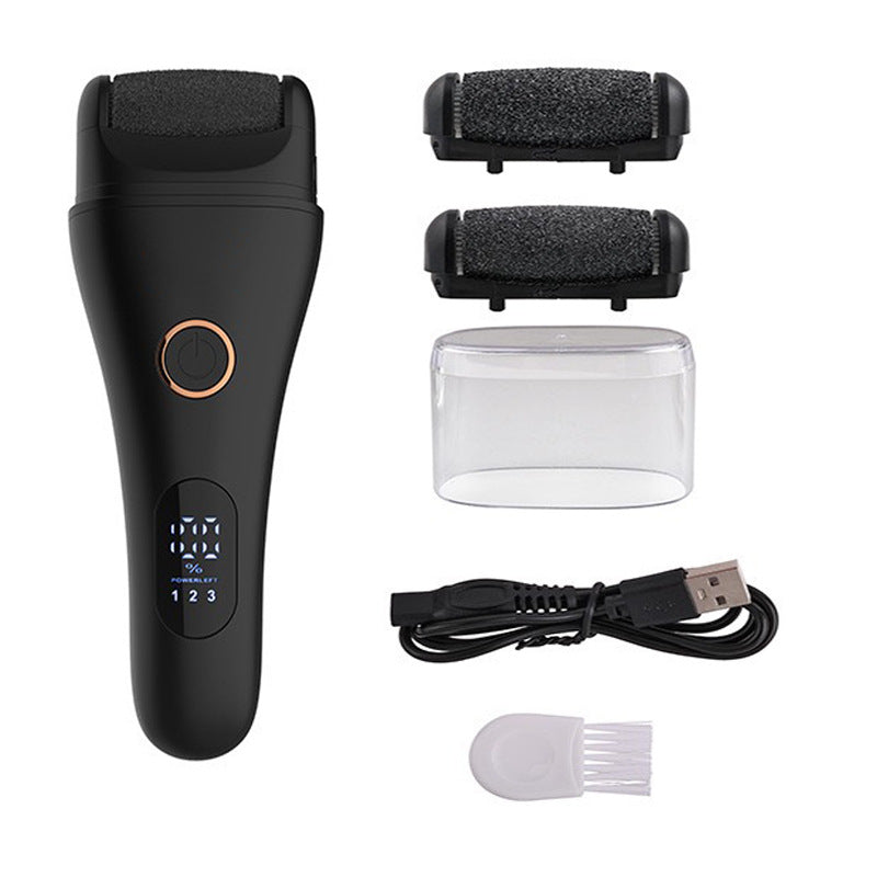 Black Professional Electric Foot Callus Remover - Rechargeable Pedicure Tool with 3 Adjustable Speeds, Smart LED Display, and 3 Replaceable Grinding Heads for Smooth Feet