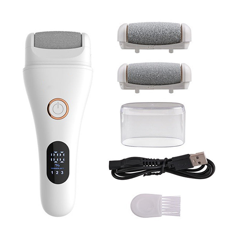 White Professional Electric Foot Callus Remover - Rechargeable Pedicure Tool with 3 Adjustable Speeds, Smart LED Display, and 3 Replaceable Grinding Heads for Smooth Feet