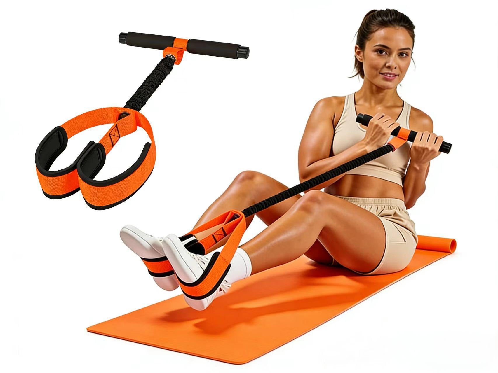 Orange Multifunctional Pedal Resistance Band - Home Fitness Sit-up Assistant with Foot Pedals and Elastic Pull Rope - Full Body Workout Equipment for Abs, Arms, Legs and Glutes