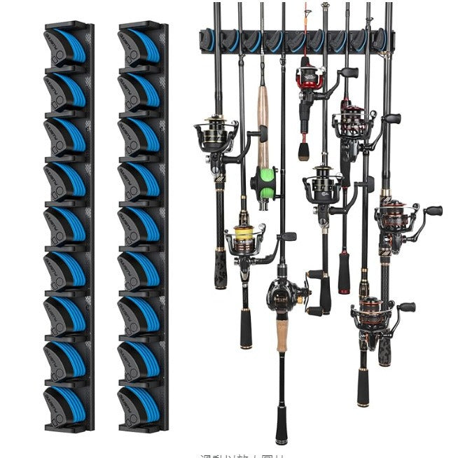 2 Sets Vertical Wall Mounted Fishing Rod Rack - 9-Slot Fishing Pole Holder for Garage, Professional Space-Saving Fishing Gear Storage Organizer with Soft Grip Pads