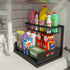 2-Tier Under Sink Organizer and Storage - Heavy Duty Metal Pull-Out Cabinet Organizer, L-Shaped Sliding Drawer Rack for Kitchen, Bathroom, and Pantry - Black