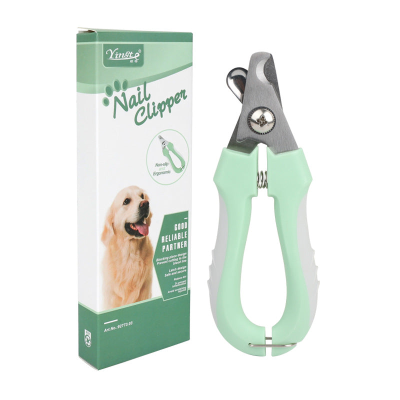 Green pet nail clippers with safety guard and non-slip handle