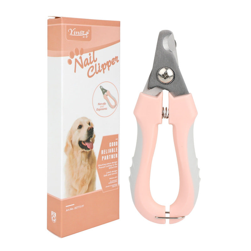 Pink pet nail clippers with safety guard and non-slip handle