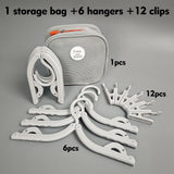 Portable Folding Travel Hangers Set - 19 Piece Laundry Kit with 6 Adjustable Hangers 12 Clips and Storage Bag - Space Saving Design for Caravanning Camping and Student Dorms - Gray