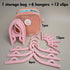 Portable Folding Travel Hangers Set - 19 Piece Laundry Kit with 6 Adjustable Hangers 12 Clips and Storage Bag - Space Saving Design for Caravanning Camping and Student Dorms - Pink
