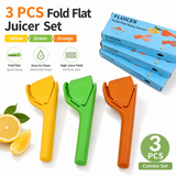 Manual Citrus Juicer 3 Piece Fold Flat Lemon Squeezer Set - Handheld Plastic Fruit Press, Space Saving Easy Clean Kitchen Juicer for Lemon, Lime and Orange