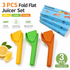 Manual Citrus Juicer 3 Piece Fold Flat Lemon Squeezer Set - Handheld Plastic Fruit Press, Space Saving Easy Clean Kitchen Juicer for Lemon, Lime and Orange
