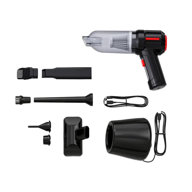 Black 3-in-1 Car Vacuum Cleaner with Blowing, Suction, and Dust Extraction - 2 x 2000mAh Rechargeable Batteries, Include