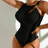 L Black Conservative One-Piece Swimsuit Women Solid Color Slim Fit Bikini Swimwear