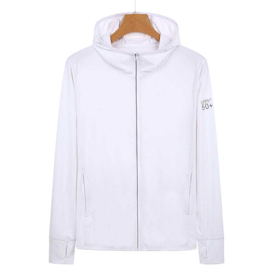 XL White Long Sleeve UV Protection Summer Breathable Knitted Ice Silk Outdoor Sun Protection Clothing - Unisex Thin Suns
