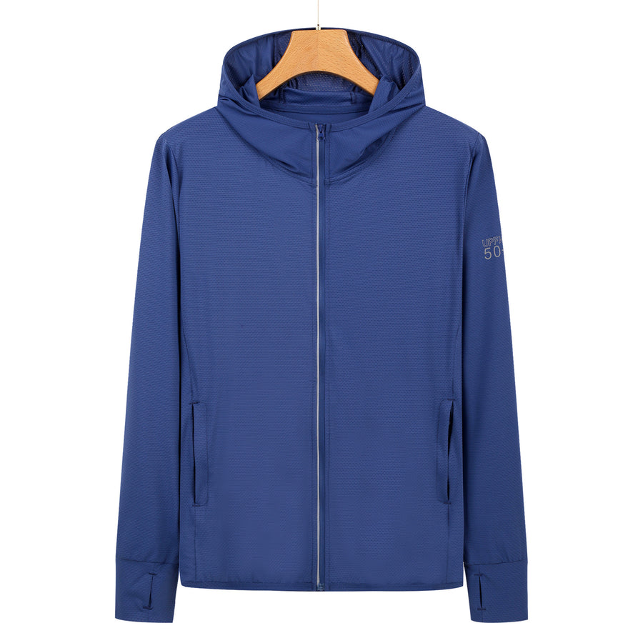 3XL Navy Blue Long Sleeve UV Protection Summer Breathable Knitted Ice Silk Outdoor Sun Protection Clothing - Unisex Thin