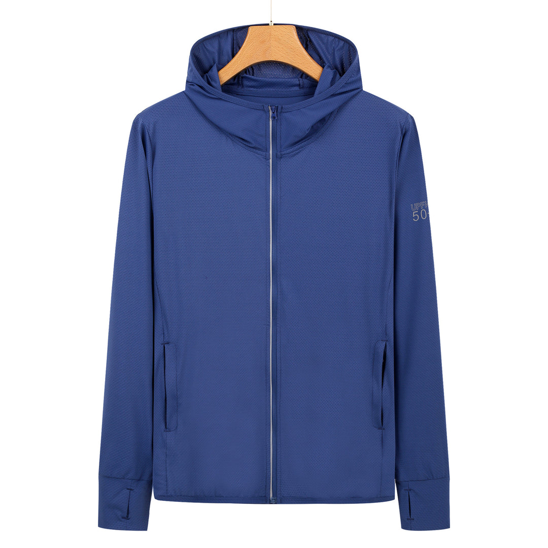 4XL Navy Blue Long Sleeve UV Protection Summer Breathable Knitted Ice Silk Outdoor Sun Protection Clothing - Unisex Thin
