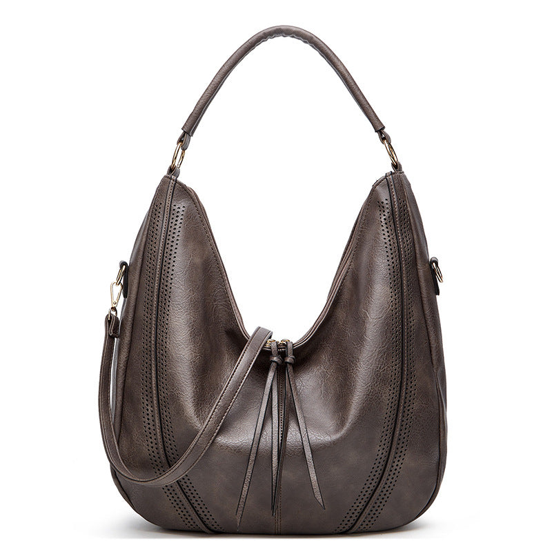 Grey Distressed Faux Leather Hobo Bag - Large Capacity Shoulder Bag for Women