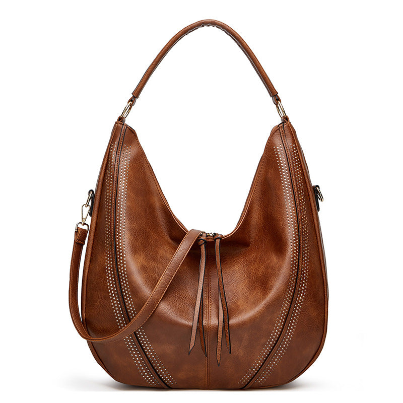 Brown Mother and Child Bag Two Piece Set Distressed Faux Leather Hobo Bag - Large Capacity Shoulder Bag for Women