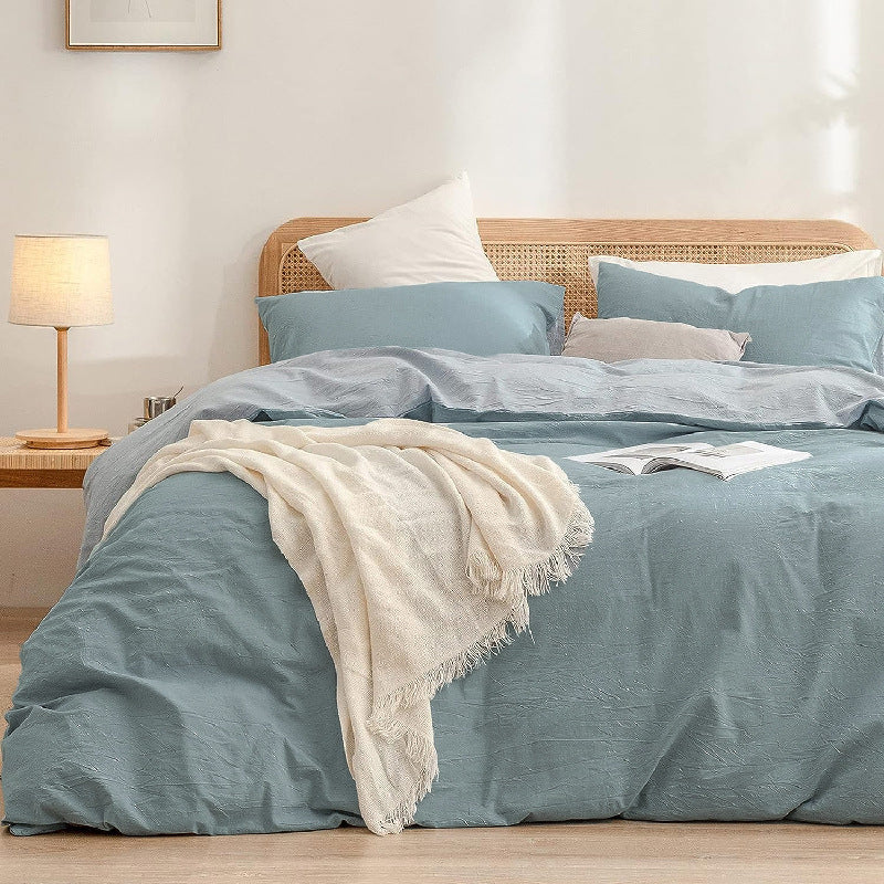 Blue 1.8m (Duvet Cover 180*220cm) Luxurious Soft Brushed Microfiber 4-Piece Bedding Set - Pure Color Double Bed Duvet Co