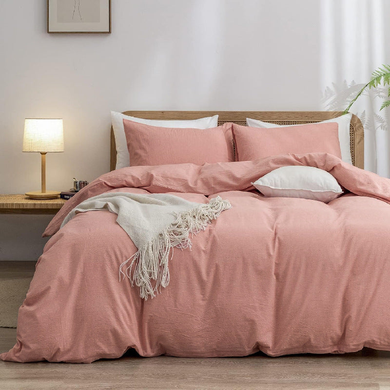 Pink 1.8m (Duvet Cover 180*220cm) Luxurious Soft Brushed Microfiber 4-Piece Bedding Set - Pure Color Double Bed Duvet Co