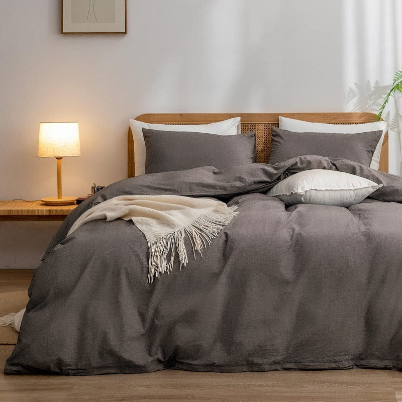 Grey 1.8m (Duvet Cover 180*220cm) Luxurious Soft Brushed Microfiber 4-Piece Bedding Set - Pure Color Double Bed Duvet Co