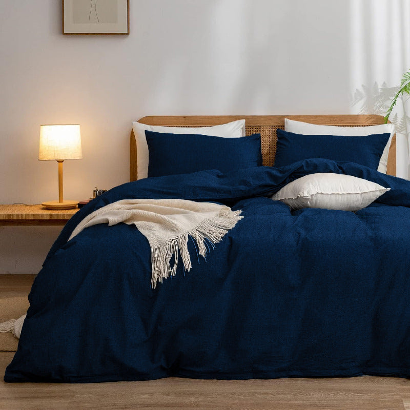 Navy Blue 1.8m (Duvet Cover 180*220cm) Luxurious Soft Brushed Microfiber 4-Piece Bedding Set - Pure Color Double Bed Duv