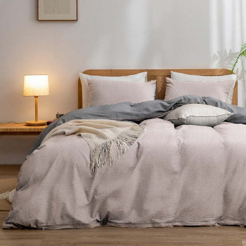 Silver-grey 1.8m (Duvet Cover 180*220cm) Luxurious Soft Brushed Microfiber 4-Piece Bedding Set - Pure Color Double Bed D