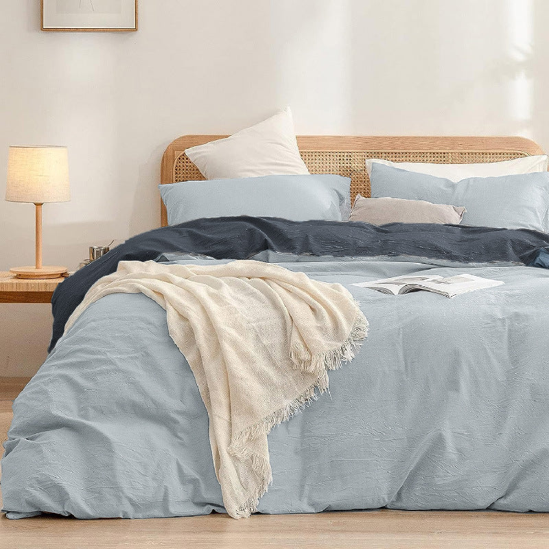 Blue Style 1.8m (Duvet Cover 180*220cm) Luxurious Soft Brushed Microfiber 4-Piece Bedding Set - Pure Color Double Bed Du