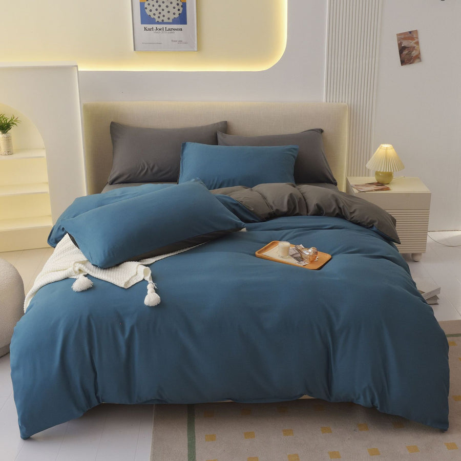 Darkblue-grey 1.8m (Duvet Cover 180*220cm) Luxurious Soft Brushed Microfiber 4-Piece Bedding Set - Pure Color Double Bed