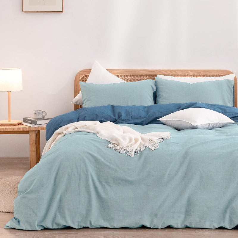 Light Blue 1.8m (Duvet Cover 180*220cm) Luxurious Soft Brushed Microfiber 4-Piece Bedding Set - Pure Color Double Bed Du