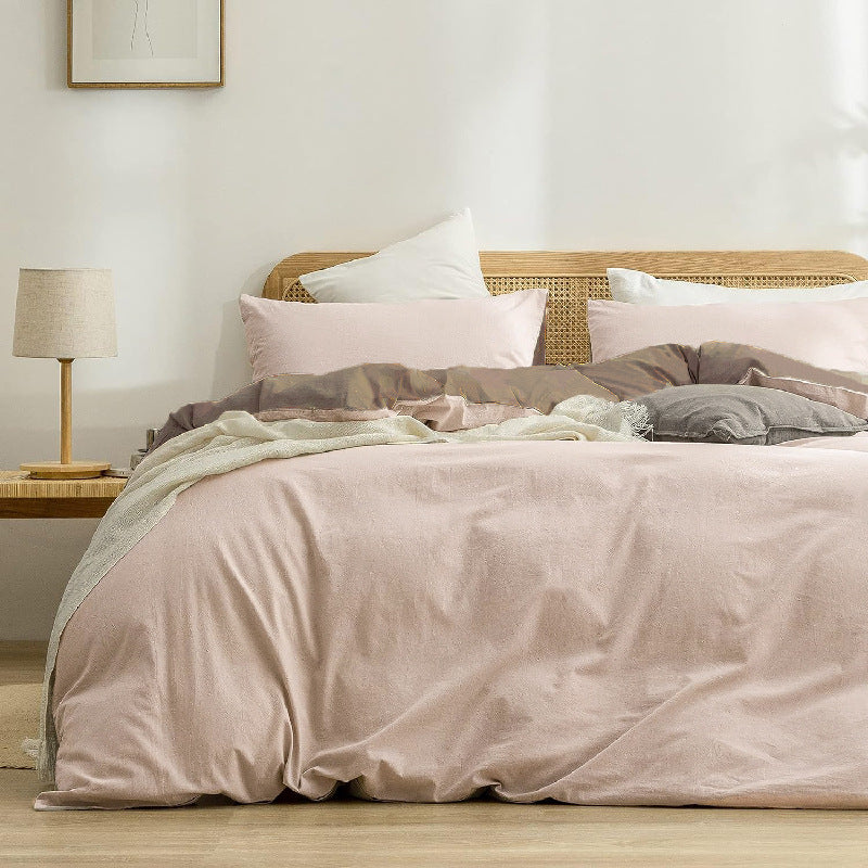 Apricot khaki 1.8m (Duvet Cover 180*220cm) Luxurious Soft Brushed Microfiber 4-Piece Bedding Set - Pure Color Double Bed