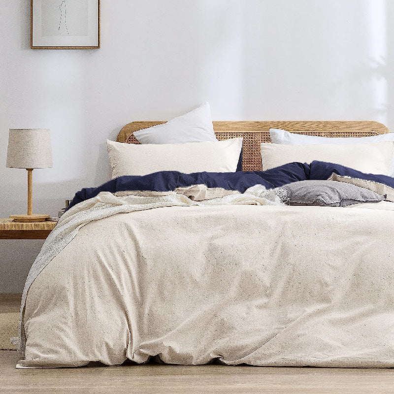 Beige Blue 1.8m (Duvet Cover 180*220cm) Luxurious Soft Brushed Microfiber 4-Piece Bedding Set - Pure Color Double Bed Du