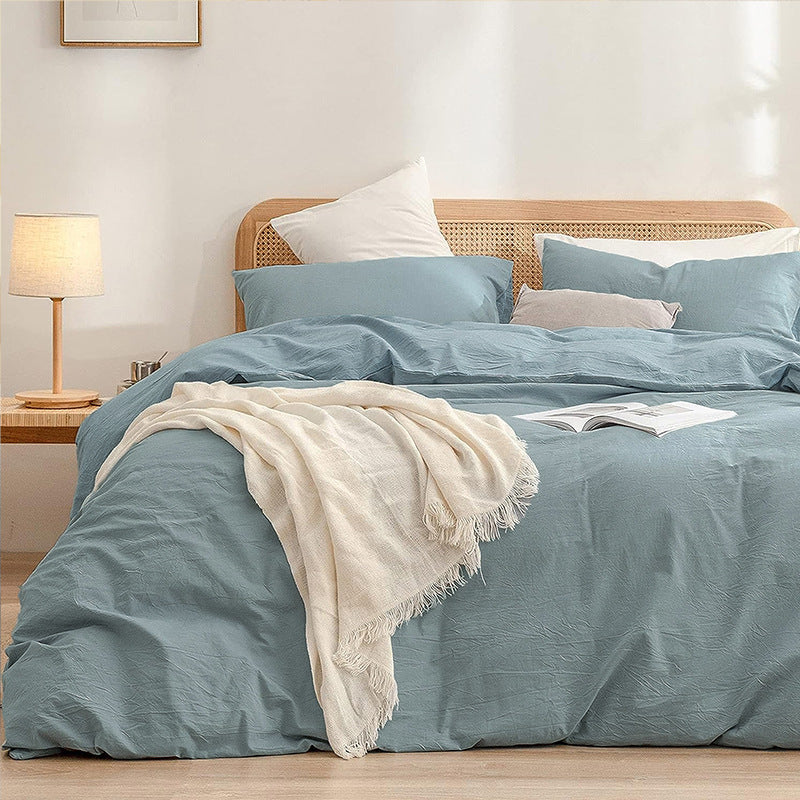 Blue 1.8m (Duvet Cover 180*220cm) Luxurious Soft Brushed Microfiber 4-Piece Bedding Set - Pure Color Double Bed Duvet Co