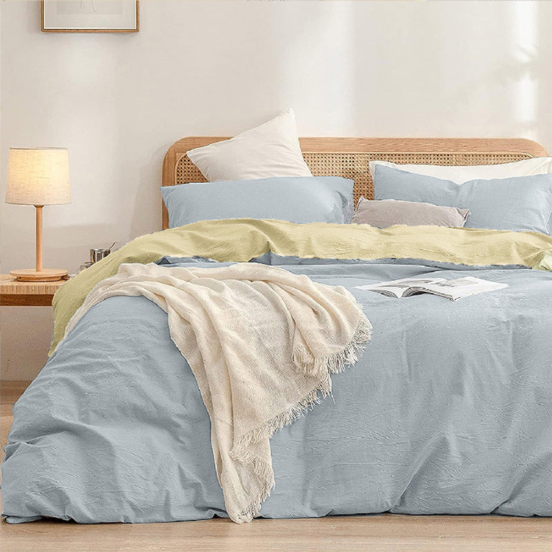Blue-yellow 1.8m (Duvet Cover 180*220cm) Luxurious Soft Brushed Microfiber 4-Piece Bedding Set - Pure Color Double Bed D