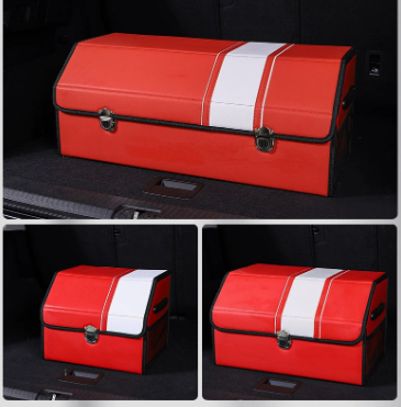 Extra Large Red-white Foldable Car Trunk Storage Box - Large Capacity Insertable Rear Organizer
